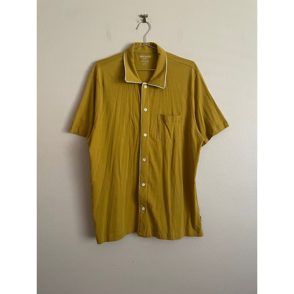 Todd Snyder Mens XL Montauk Tipped Full Placket Polo Shirt Yellow Button Camp